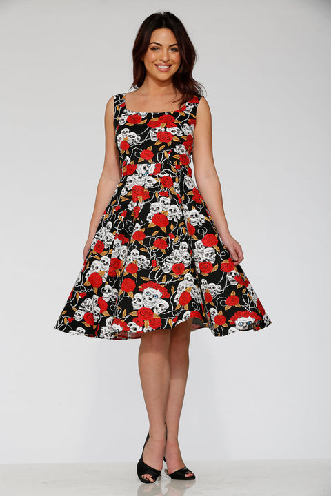 Black&Red Rose Skulls Swing Dress-4