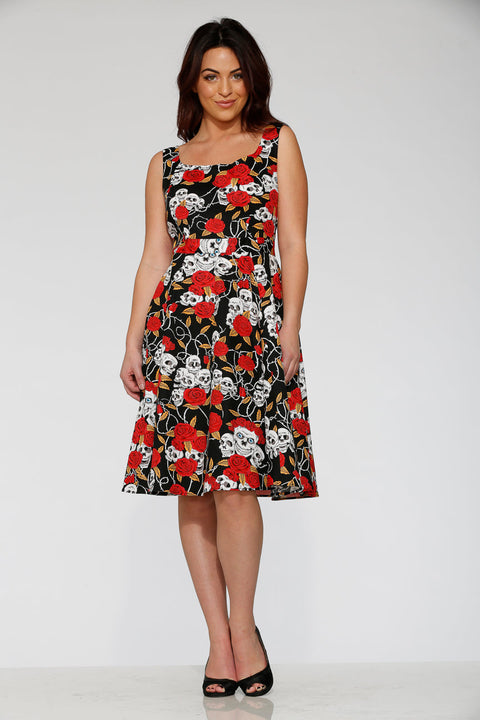 Black&Red Rose Skulls Swing Dress-1