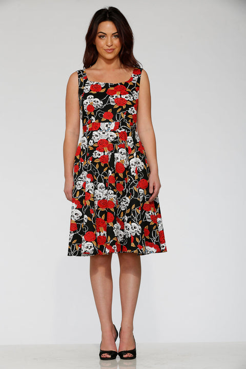 Black&Red Rose Skulls Swing Dress-2