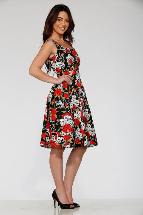 Black&Red Rose Skulls Swing Dress-3