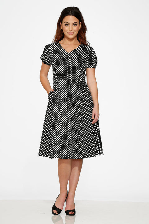 Dolly Dotty Swing Dress in Black-4