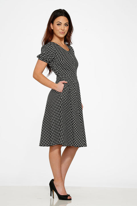Dolly Dotty Swing Dress in Black-5