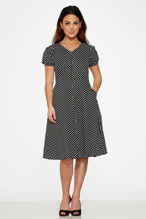 Dolly Dotty Swing Dress in Black-1