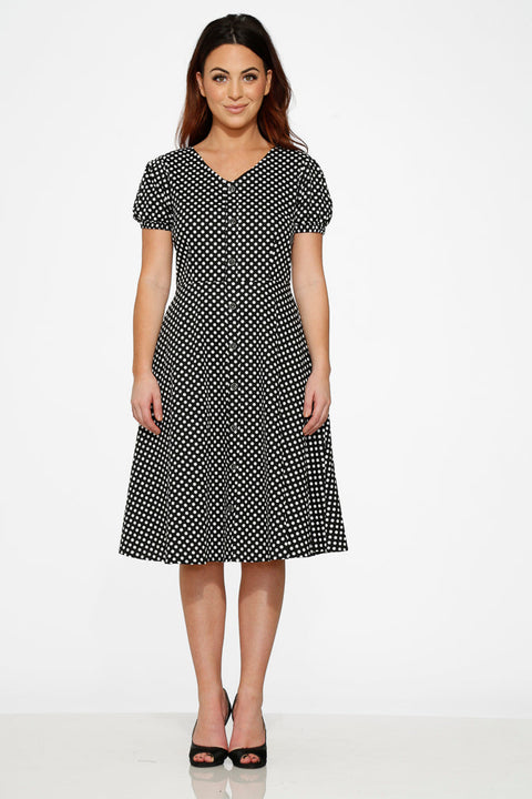 Dolly Dotty Swing Dress in Black-2