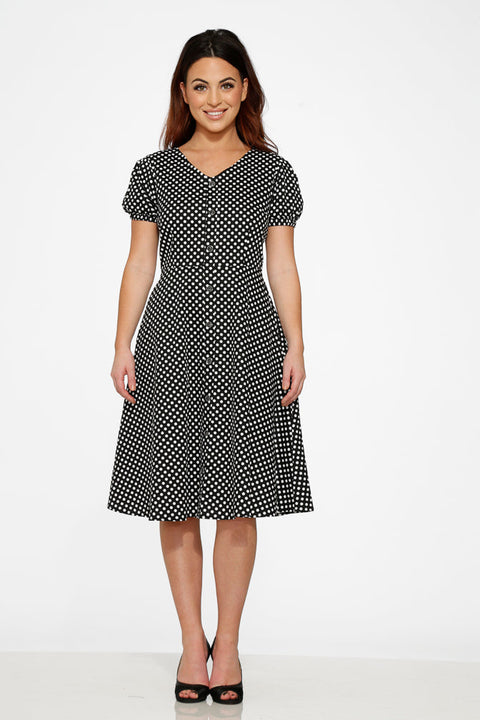Dolly Dotty Swing Dress in Black-3