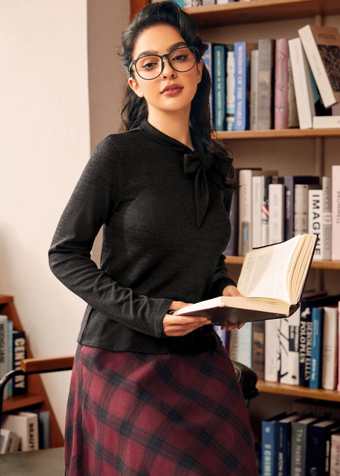 Rydell High Revisited Long Sleeve Tie-Neck Top-2