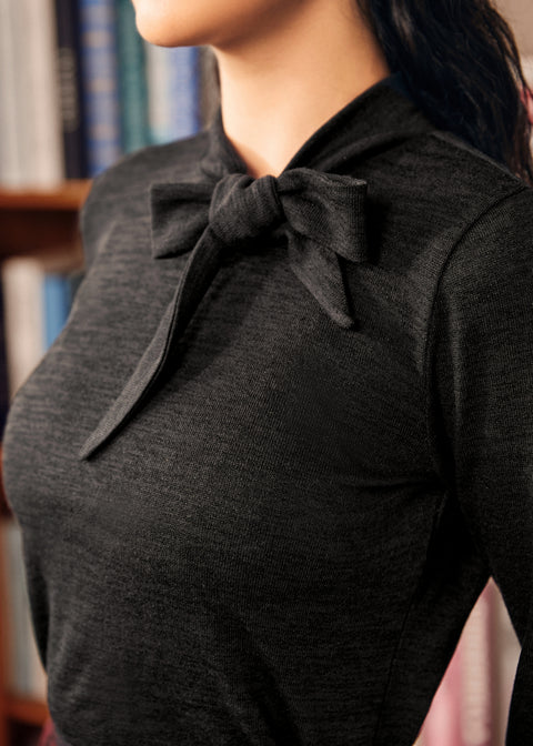 Rydell High Revisited Long Sleeve Tie-Neck Top-1