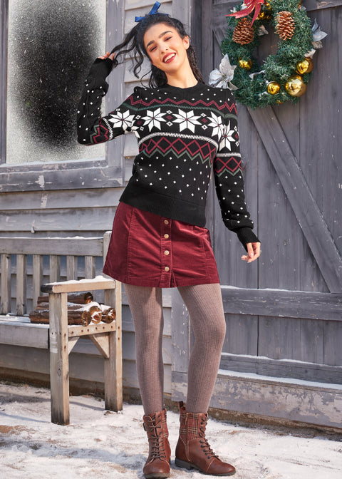 Whimsical Winter Puff Shoulder Sweater-1