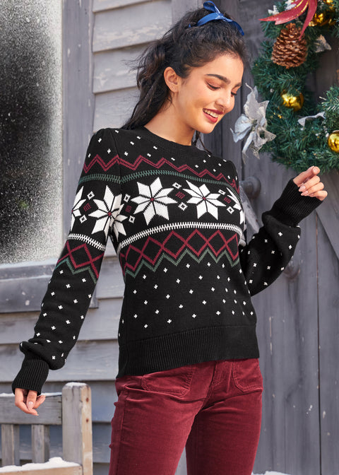 Whimsical Winter Puff Shoulder Sweater-2