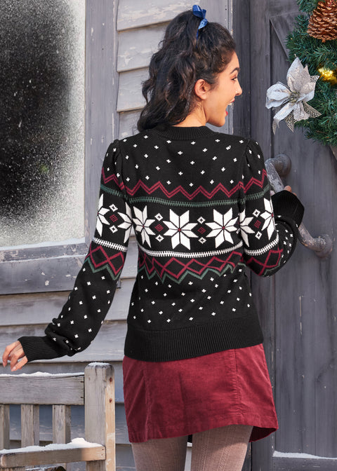 Whimsical Winter Puff Shoulder Sweater-3