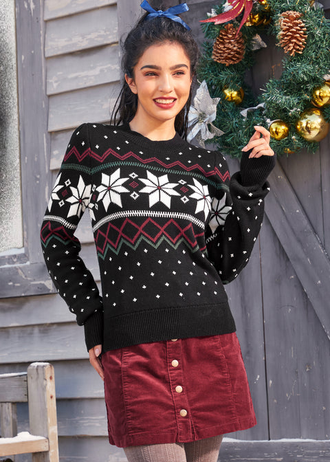Whimsical Winter Puff Shoulder Sweater-4