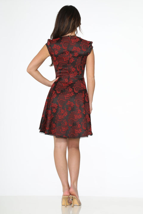 Red Brocade Gothic Swing Dress-1