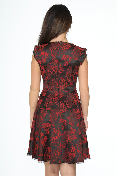 Red Brocade Gothic Swing Dress-7