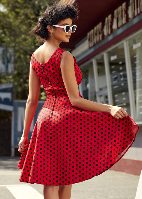 Red Black Polka Dot Swing Dress-3