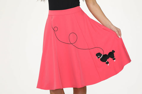 Hot Pink Black Embroidered Poodle Swing Skirt-1