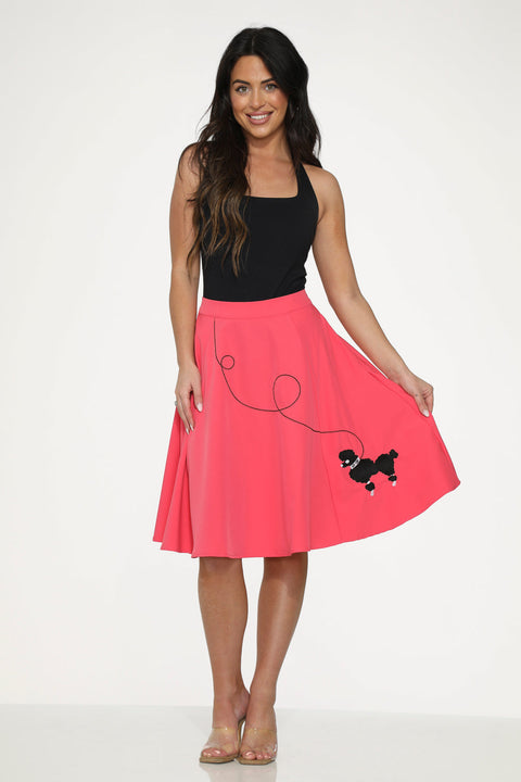 Hot Pink Black Embroidered Poodle Swing Skirt-3