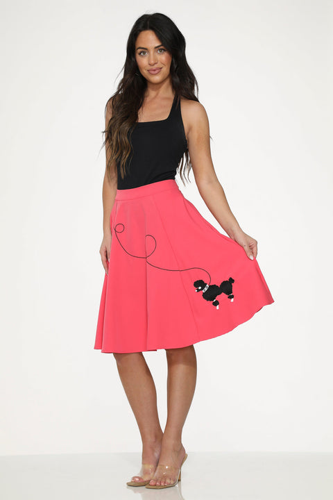 Hot Pink Black Embroidered Poodle Swing Skirt-4
