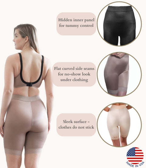High Waist Light Shaping Bike Short | Satin 4-Way Stretch with Built-In Panty | Style 518-2