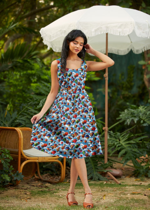 Retro Fit&Flare Dress Hot Air Balloons-2