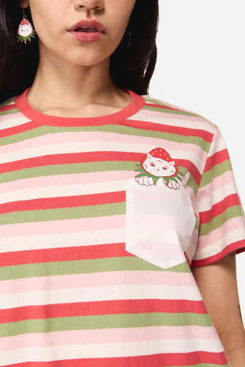 Strawberry Cat Pocket Tee-1