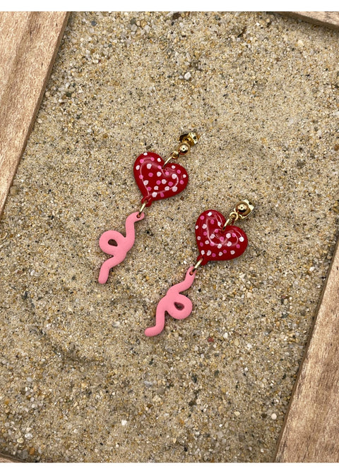 Polka Dots Heart Balloon Dangle Earrings-1