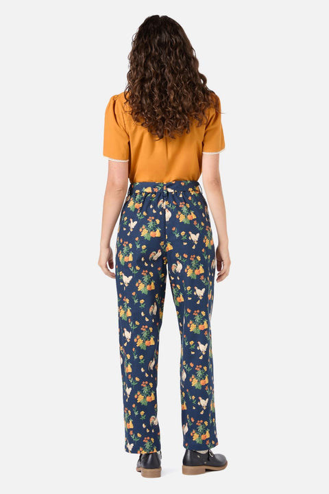 Chickens Print Tapered Cotton Pants-3