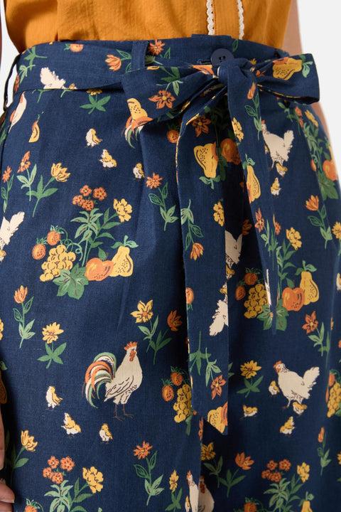 Chickens Print Tapered Cotton Pants-4