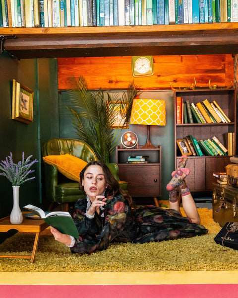 Dark Florals Black Sheer Crew Sock-5