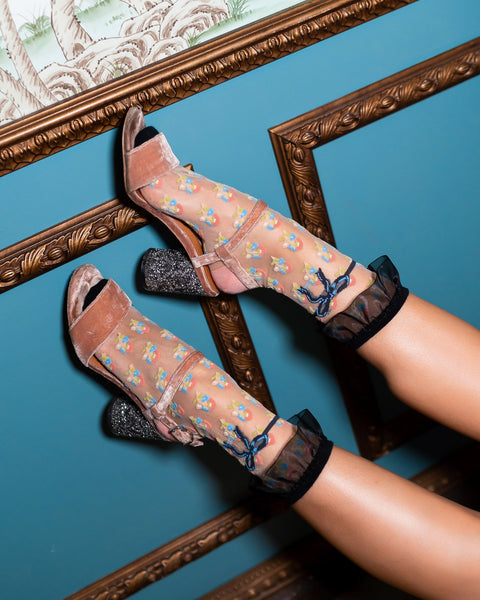 Repeat Floral Ruffle Sheer Crew Sock-1