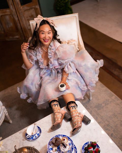 Repeat Floral Ruffle Sheer Crew Sock-5