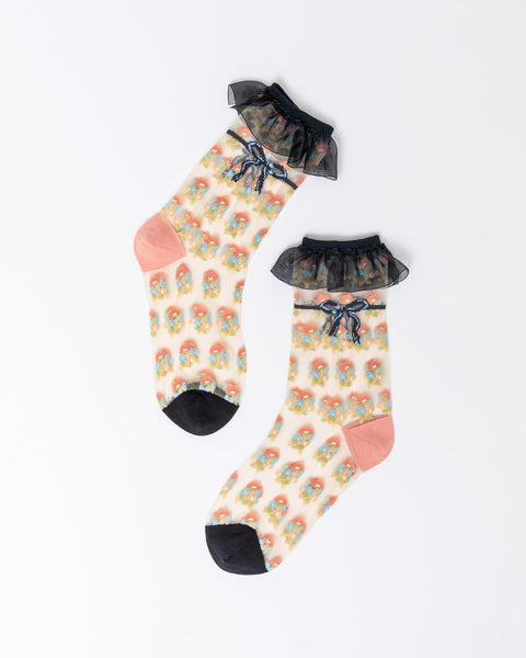 Repeat Floral Ruffle Sheer Crew Sock-2