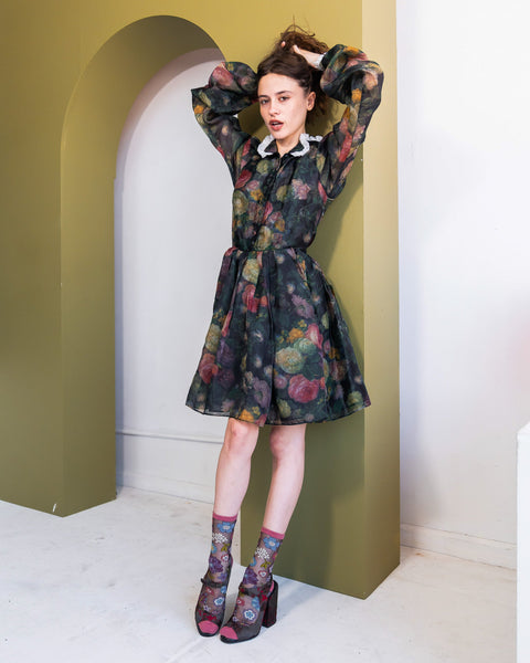 Dark Florals Black Sheer Crew Sock-8